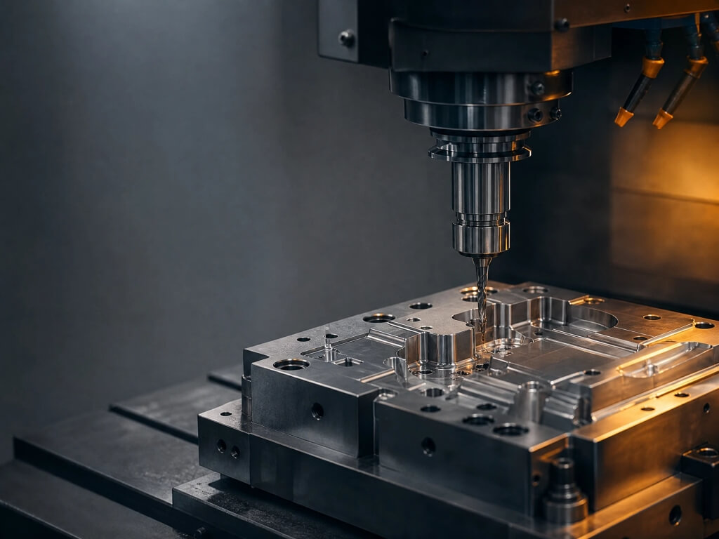 Molde industrial de precisión en proceso de maquinado CNC
